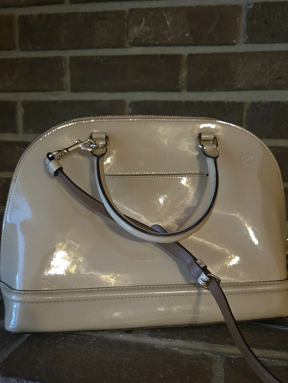 Coach Crossgrain Leather Dome Sierra Satchel - Beige Patent Leather
